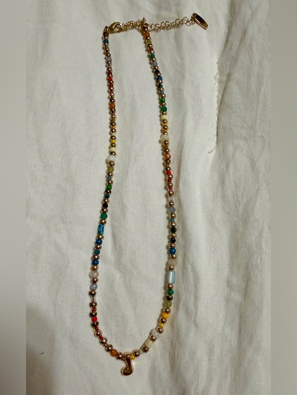 Anthropologie Multicolor Beaded Necklace with Gold 'J' Charm